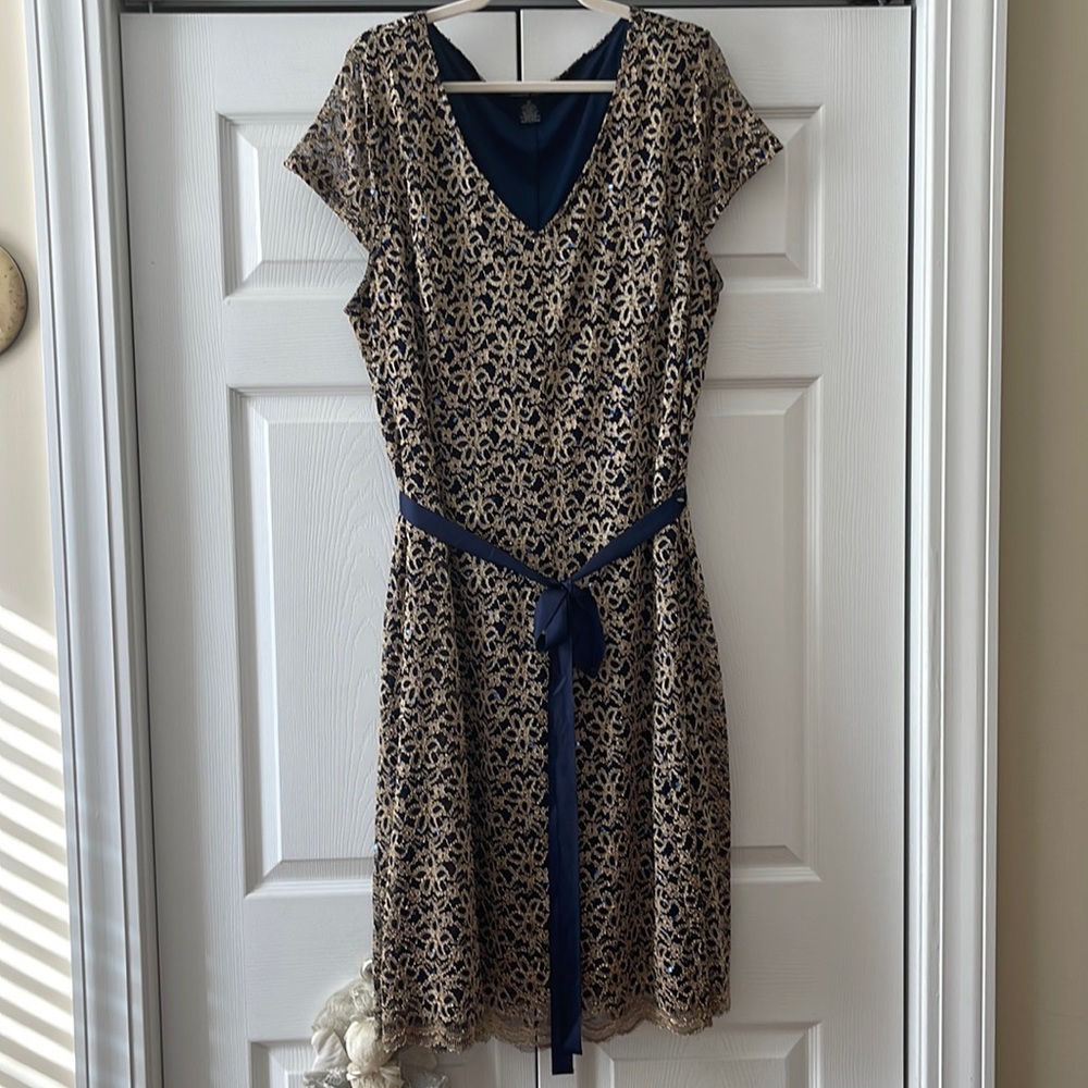 Gold/Navy Blue Dress 3X